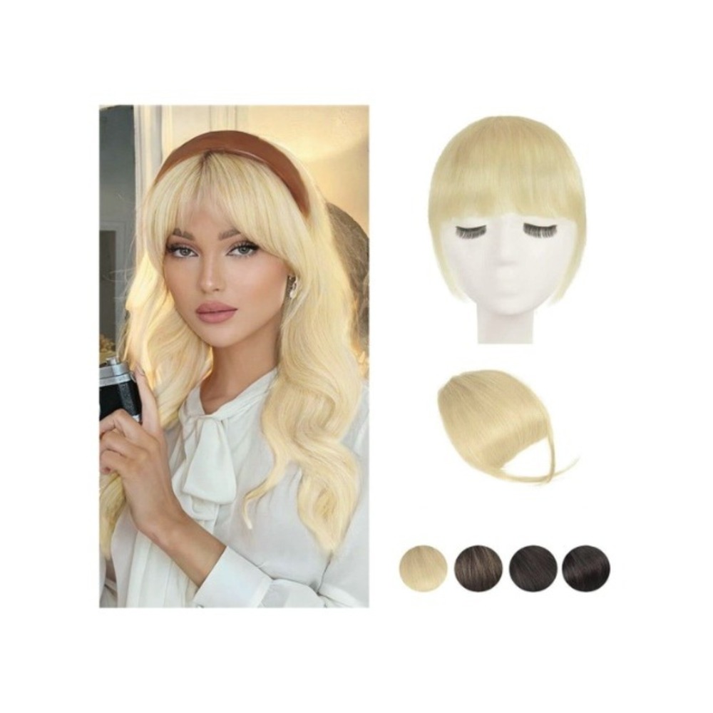 BARSDAR Bleach Blonde 100% Real Human Hair Clip in French Bangs Fringe H42-62#
